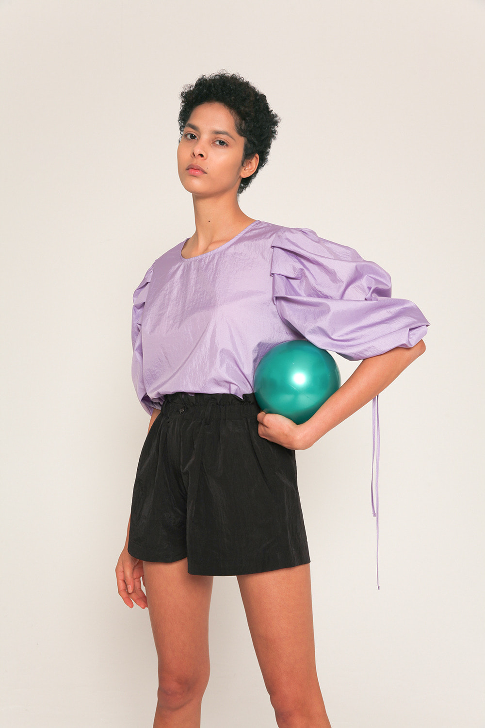 volume sleeves with drawstring technical shell blouse in Lilac