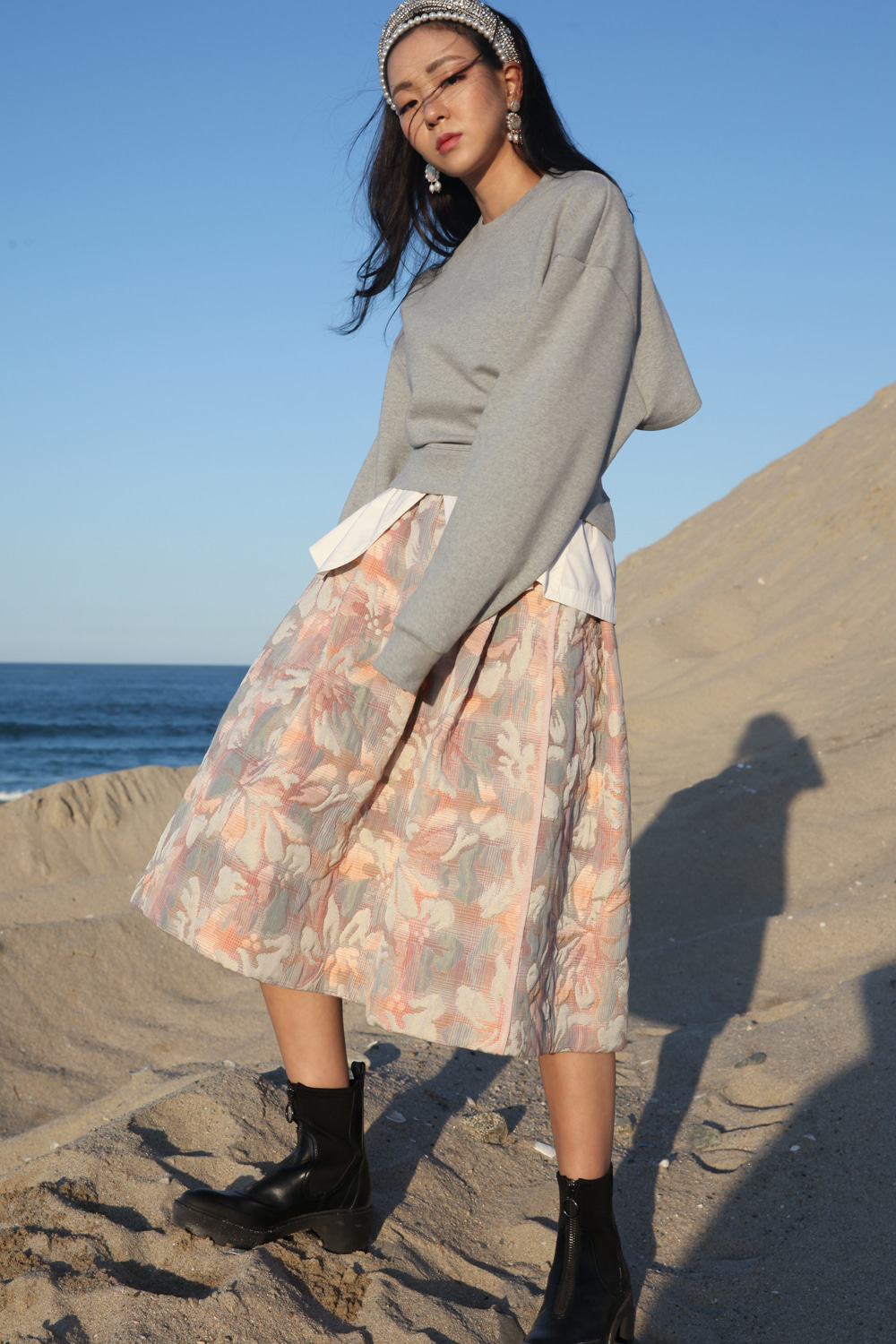 Floral jacquard full skirt: One color