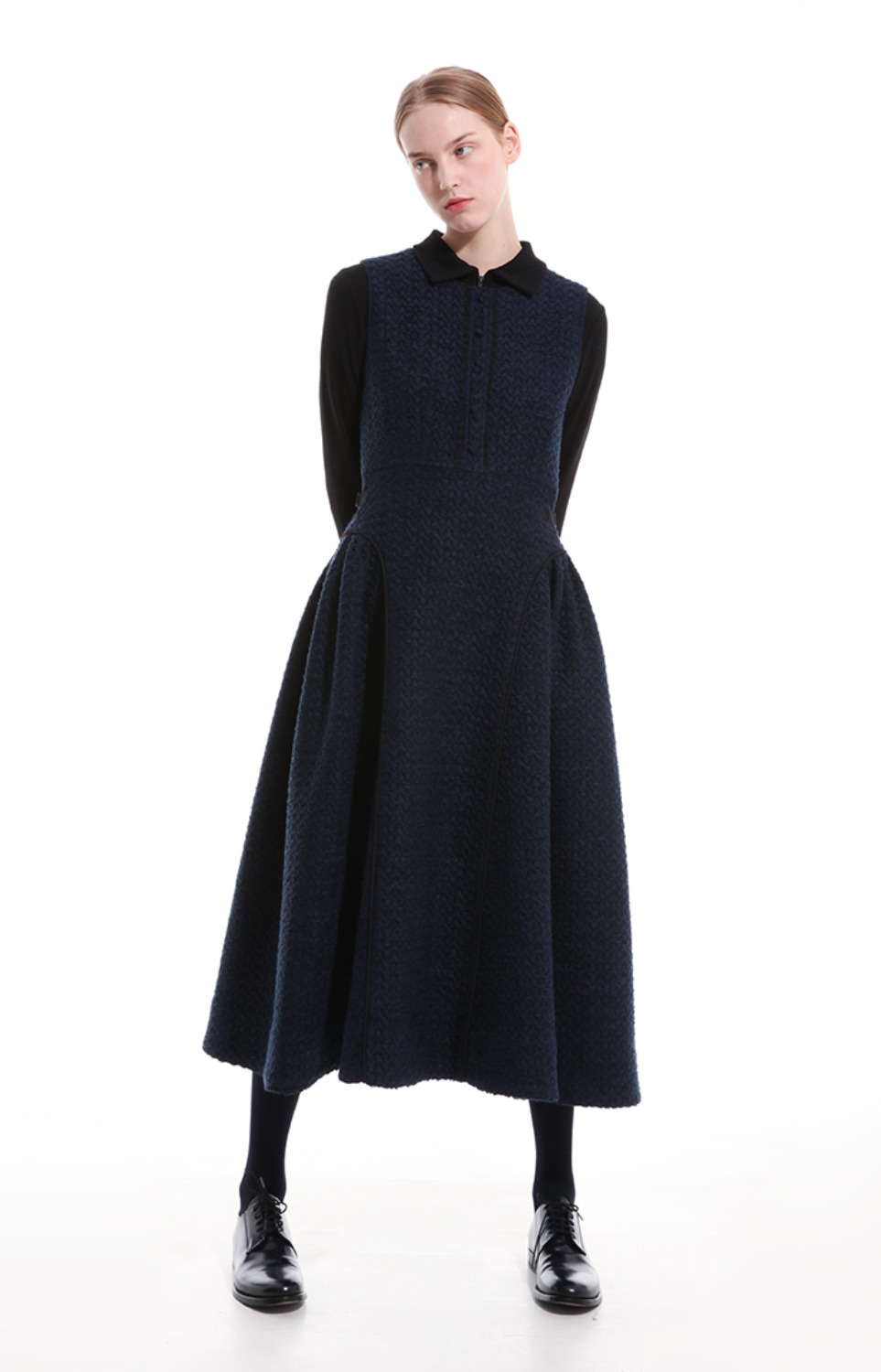 Midnight blue tweed maxi dress with belt